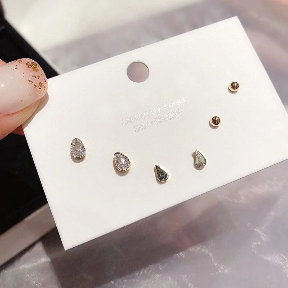 [3 Pairs] 925 Sterling Silver Diamond Earrings J - Picture 5 of 6